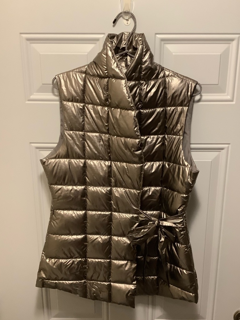 Joseph Ribkoff| Pewter Quilted Puffer Vest  Sz M Tie Closure Side Pockets